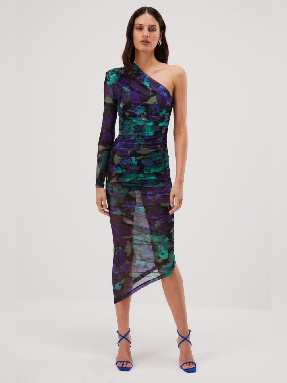 MISHA Ramona Mesh Midi Dress Watercolor Floral Size M